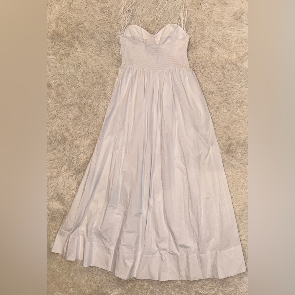 NWOT STAUD Landry Shoulder-Tie Smocked Cotton Maxi White Dress sz M - Picture 9 of 12